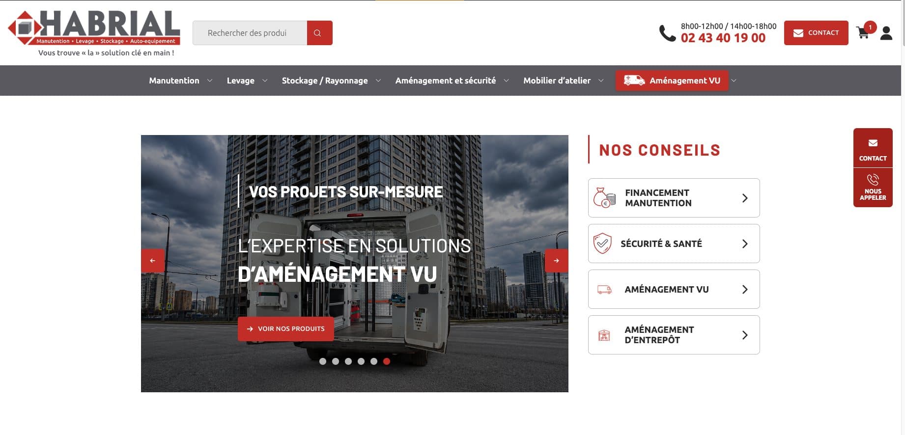 Page d'accueil du site d'Habrial Manutention